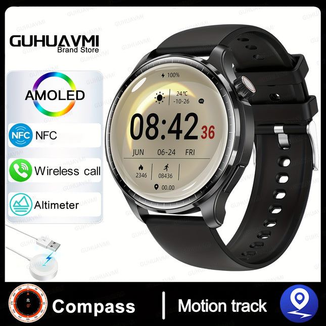 GUHUAVMI 2024 New Men's Sports Smart Watch GPS Track NFC Voice Assistant Wireless Call Smart Watch 1.53-inch AMOLED 360 * 360 HD Screen Watch GT4.