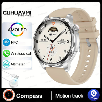 GUHUAVMI 2024 New Men's Sports Smart Watch GPS Track NFC Voice Assistant Wireless Call Smart Watch 1.53-inch AMOLED 360 * 360 HD Screen Watch GT4.