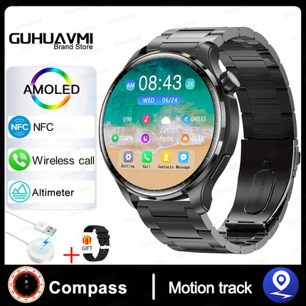 GUHUAVMI 2024 New Men's Sports Smart Watch GPS Track NFC Voice Assistant Wireless Call Smart Watch 1.53-inch AMOLED 360 * 360 HD Screen Watch GT4.