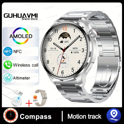 GUHUAVMI 2024 New Men's Sports Smart Watch GPS Track NFC Voice Assistant Wireless Call Smart Watch 1.53-inch AMOLED 360 * 360 HD Screen Watch GT4.