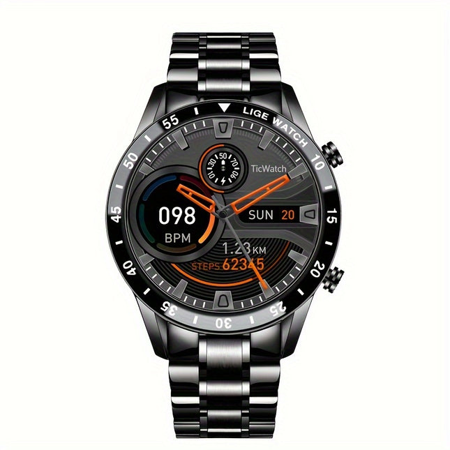 LIGE 2023 Full Circle Touch Screen Steel Band Call Man Smart Watch Waterproof Sports Activity Fitness Smartwatch For Men