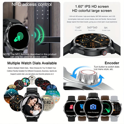 GUHUAVMI 2024 New Men's Sports Smart Watch GPS Track NFC Voice Assistant Wireless Call Smart Watch 1.53-inch AMOLED 360 * 360 HD Screen Watch GT4.