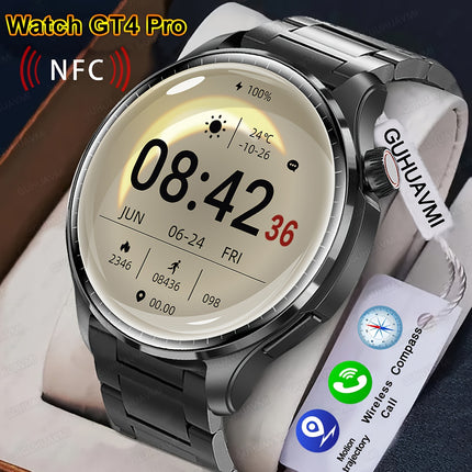 GUHUAVMI 2024 New Men's Sports Smart Watch GPS Track NFC Voice Assistant Wireless Call Smart Watch 1.53-inch AMOLED 360 * 360 HD Screen Watch GT4.