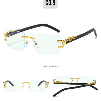 Fashion Rimless Sunglasses Women Men Cheetah Decoration Rectangular Brand Designer Sun Glasses