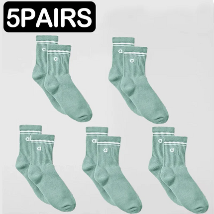 4 Pairs Fashion Alphabet Printed Yoga Mid Tube Socks Unisex Pure Cotton Sweat Absorbing Breathable Classic Outdoor Leisure Daily