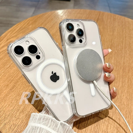 Crystal HD Transparent For Magsafe Magnetic Wireless Charge Case For iphone 11 12 13 14 15 16 Pro Max XR X S 7 8 Plus Hard Cover
