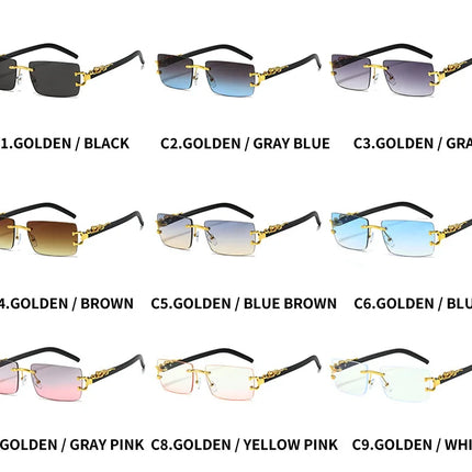 Fashion Rimless Sunglasses Women Men Cheetah Decoration Rectangular Brand Designer Sun Glasses