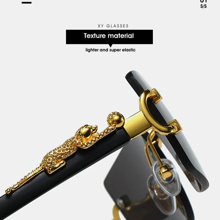 Fashion Rimless Sunglasses Women Men Cheetah Decoration Rectangular Brand Designer Sun Glasses