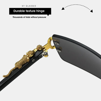 Fashion Rimless Sunglasses Women Men Cheetah Decoration Rectangular Brand Designer Sun Glasses