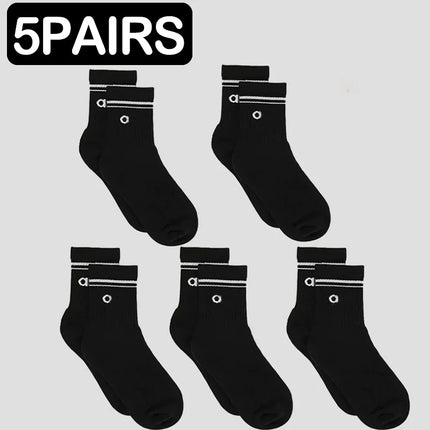 4 Pairs Fashion Alphabet Printed Yoga Mid Tube Socks Unisex Pure Cotton Sweat Absorbing Breathable Classic Outdoor Leisure Daily