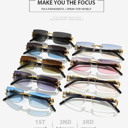 Fashion Rimless Sunglasses Women Men Cheetah Decoration Rectangular Brand Designer Sun Glasses