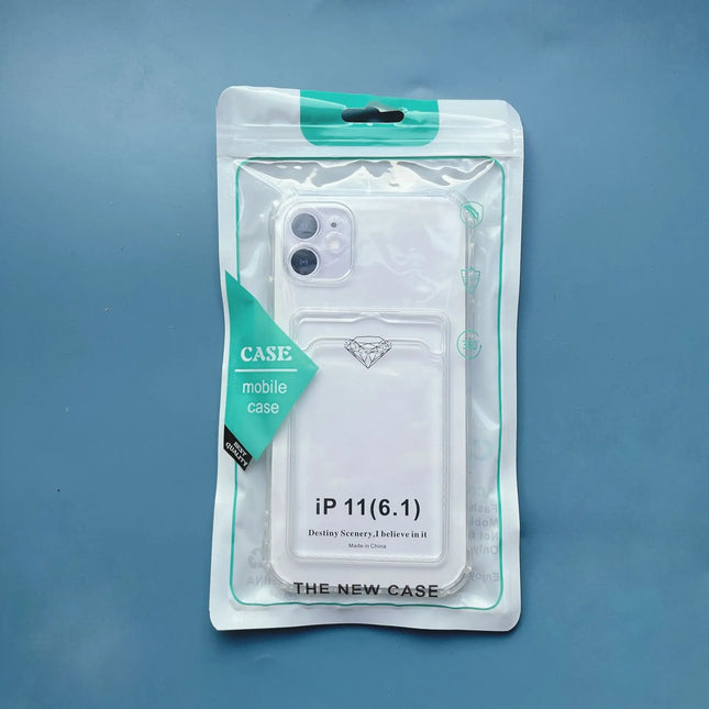 Shockproof Clear Phone Case for iPhone 15 14 13 12 11 Pro Protection Back Card Pocket Cover