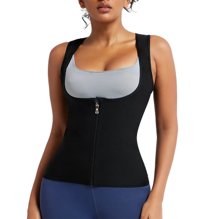 Women's Sleeveless Sauna Suit Zipper Waist Trainer Vest Sweat Tank Top Shaper Tummy Control for Weight Loss Ladies Gym Clothing