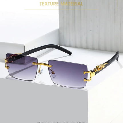 Fashion Rimless Sunglasses Women Men Cheetah Decoration Rectangular Brand Designer Sun Glasses