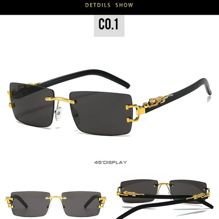 Fashion Rimless Sunglasses Women Men Cheetah Decoration Rectangular Brand Designer Sun Glasses