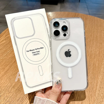 Crystal HD Transparent For Magsafe Magnetic Wireless Charge Case For iphone 11 12 13 14 15 16 Pro Max XR X S 7 8 Plus Hard Cover