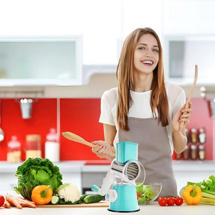 Multifunctional Drum Vegetable Slicer Hand Crank Home Kitchen Chopper Potato Grater Cheese Grinder with Interchangeable Blades