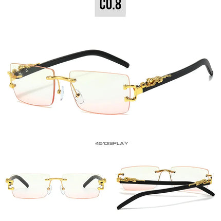 Fashion Rimless Sunglasses Women Men Cheetah Decoration Rectangular Brand Designer Sun Glasses