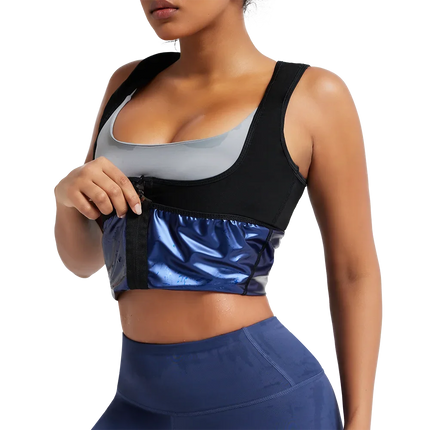 Women's Sleeveless Sauna Suit Zipper Waist Trainer Vest Sweat Tank Top Shaper Tummy Control for Weight Loss Ladies Gym Clothing