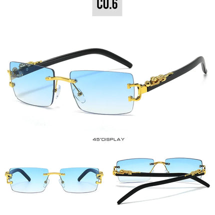 Fashion Rimless Sunglasses Women Men Cheetah Decoration Rectangular Brand Designer Sun Glasses