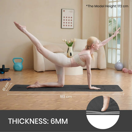 Good Nite 6mm TPE Yoga Mat - Non-Slip with Alignment Lines for Pilates, Fitness & Gym, Includes Strap (183x61cm)