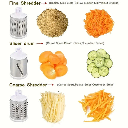 Multifunctional Drum Vegetable Slicer Hand Crank Home Kitchen Chopper Potato Grater Cheese Grinder with Interchangeable Blades