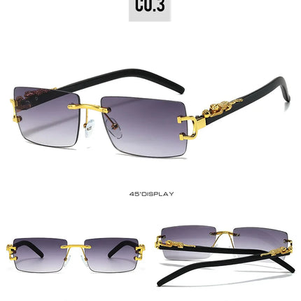 Fashion Rimless Sunglasses Women Men Cheetah Decoration Rectangular Brand Designer Sun Glasses