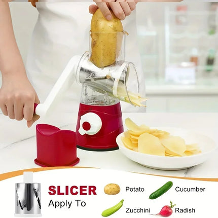 Multifunctional Drum Vegetable Slicer Hand Crank Home Kitchen Chopper Potato Grater Cheese Grinder with Interchangeable Blades