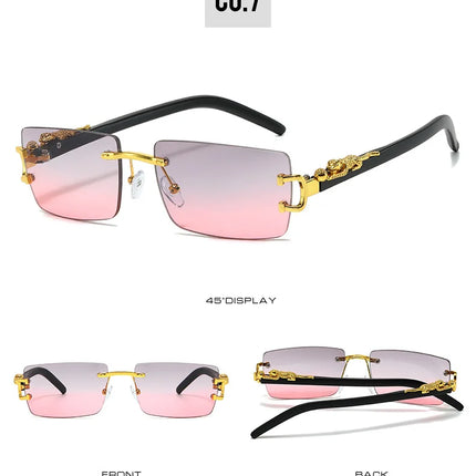 Fashion Rimless Sunglasses Women Men Cheetah Decoration Rectangular Brand Designer Sun Glasses