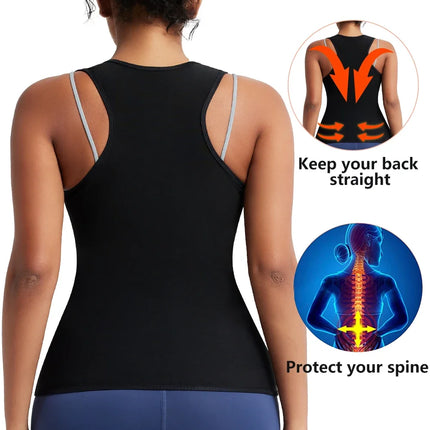 Women's Sleeveless Sauna Suit Zipper Waist Trainer Vest Sweat Tank Top Shaper Tummy Control for Weight Loss Ladies Gym Clothing