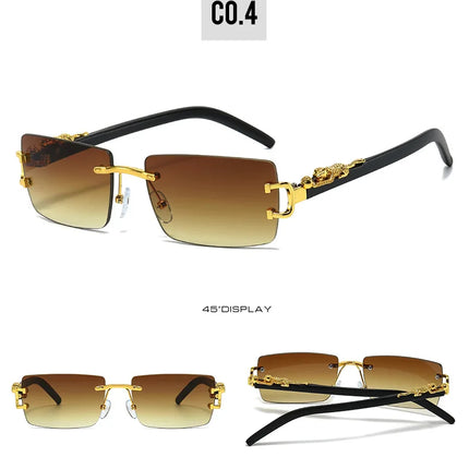 Fashion Rimless Sunglasses Women Men Cheetah Decoration Rectangular Brand Designer Sun Glasses