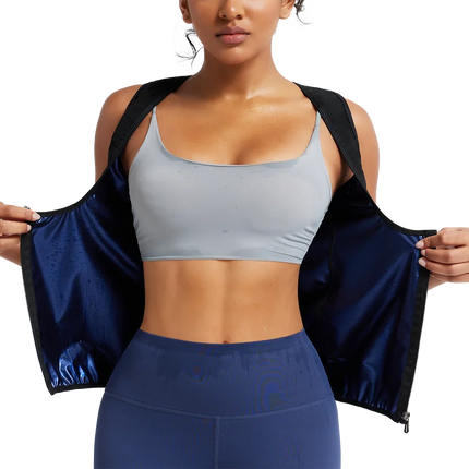 Women's Sleeveless Sauna Suit Zipper Waist Trainer Vest Sweat Tank Top Shaper Tummy Control for Weight Loss Ladies Gym Clothing