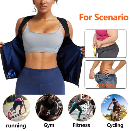 Women's Sleeveless Sauna Suit Zipper Waist Trainer Vest Sweat Tank Top Shaper Tummy Control for Weight Loss Ladies Gym Clothing