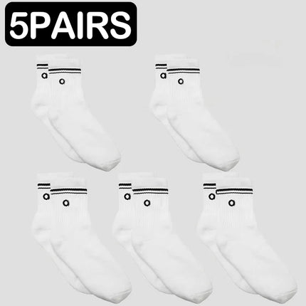 4 Pairs Fashion Alphabet Printed Yoga Mid Tube Socks Unisex Pure Cotton Sweat Absorbing Breathable Classic Outdoor Leisure Daily