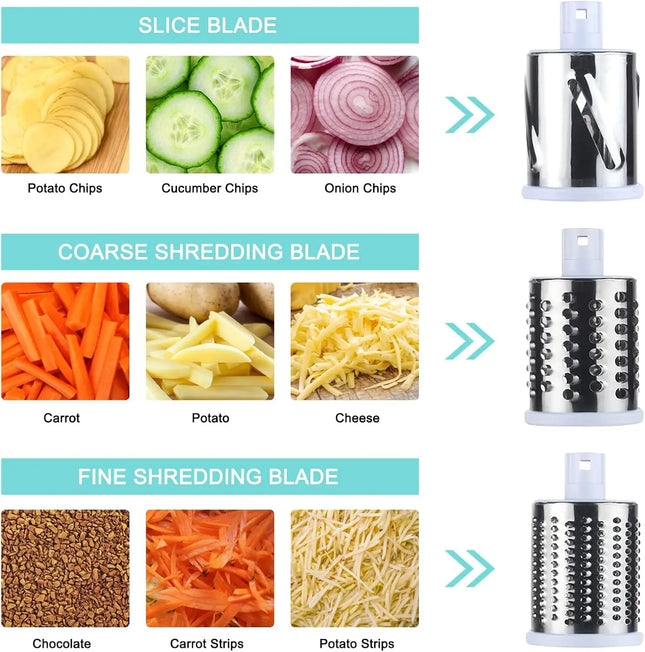 Multifunctional Drum Vegetable Slicer Hand Crank Home Kitchen Chopper Potato Grater Cheese Grinder with Interchangeable Blades