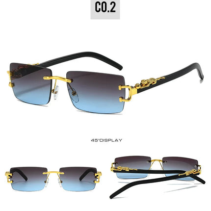 Fashion Rimless Sunglasses Women Men Cheetah Decoration Rectangular Brand Designer Sun Glasses