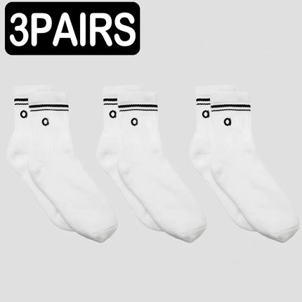 4 Pairs Fashion Alphabet Printed Yoga Mid Tube Socks Unisex Pure Cotton Sweat Absorbing Breathable Classic Outdoor Leisure Daily