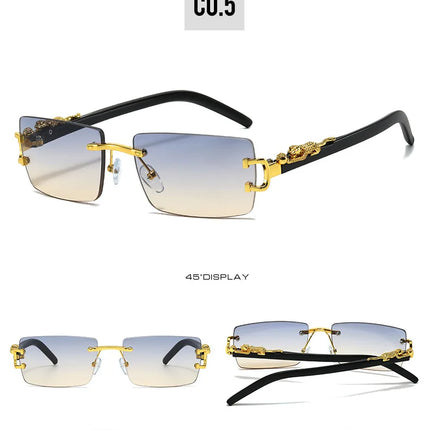 Fashion Rimless Sunglasses Women Men Cheetah Decoration Rectangular Brand Designer Sun Glasses