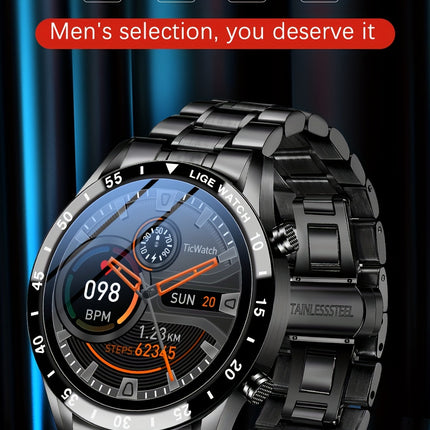 LIGE 2023 Full Circle Touch Screen Steel Band Call Man Smart Watch Waterproof Sports Activity Fitness Smartwatch For Men