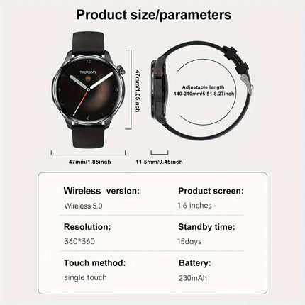 GUHUAVMI 2024 New Men's Sports Smart Watch GPS Track NFC Voice Assistant Wireless Call Smart Watch 1.53-inch AMOLED 360 * 360 HD Screen Watch GT4.