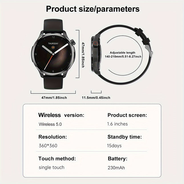 GUHUAVMI 2024 New Men's Sports Smart Watch GPS Track NFC Voice Assistant Wireless Call Smart Watch 1.53-inch AMOLED 360 * 360 HD Screen Watch GT4.