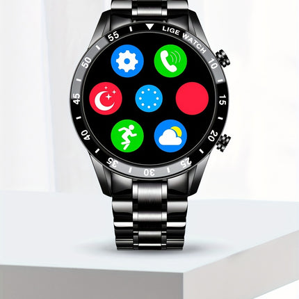 LIGE 2023 Full Circle Touch Screen Steel Band Call Man Smart Watch Waterproof Sports Activity Fitness Smartwatch For Men