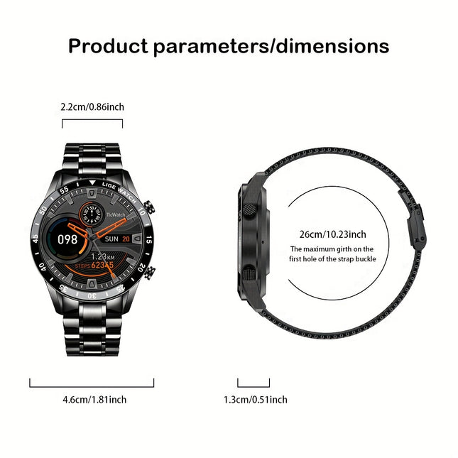 LIGE 2023 Full Circle Touch Screen Steel Band Call Man Smart Watch Waterproof Sports Activity Fitness Smartwatch For Men