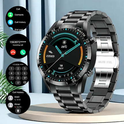 LIGE 2023 Full Circle Touch Screen Steel Band Call Man Smart Watch Waterproof Sports Activity Fitness Smartwatch For Men
